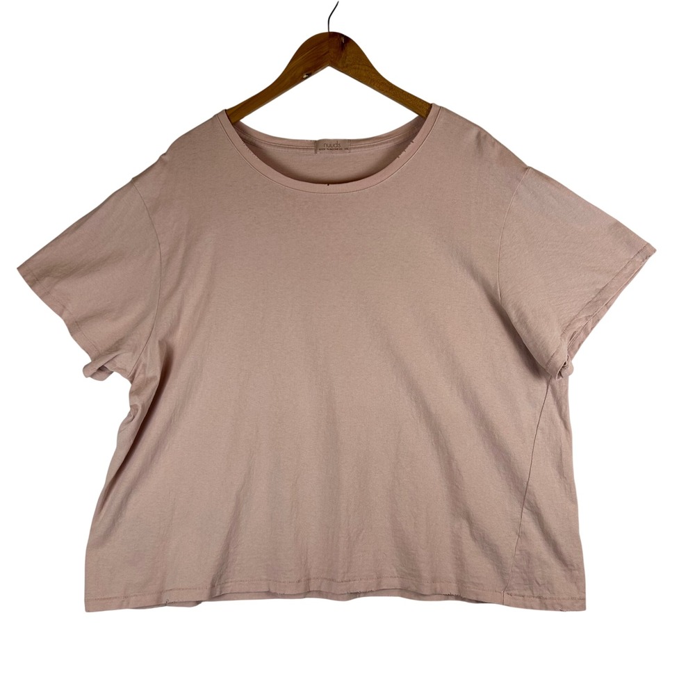 nuuds Women XXL Pink Cotton Relaxed Boxy Short Sleeve T-Shirt Distressed Hem